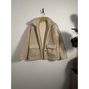 Z Supply Girls Women's Beige Sherpa Fleece Button Up Jacket Size L‎ 12-14